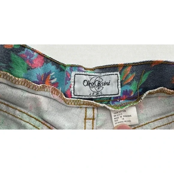 Vtg Oleg Cassani Denim Floral Shorts High Waist 90’s Hippie Size 14 Boho Barbie‍ - Picture 9 of 13